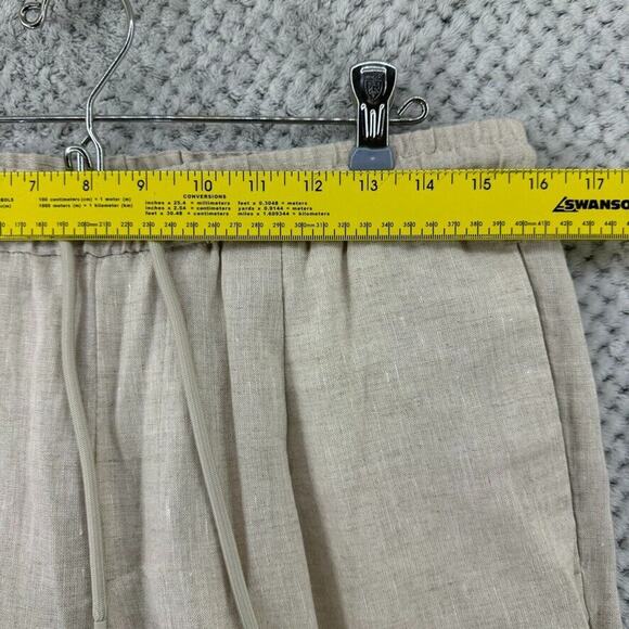 ZARA Pants Women M Khaki Beige Linen Straight Leg High Rise PullOn Elastic Waist - Picture 12 of 15